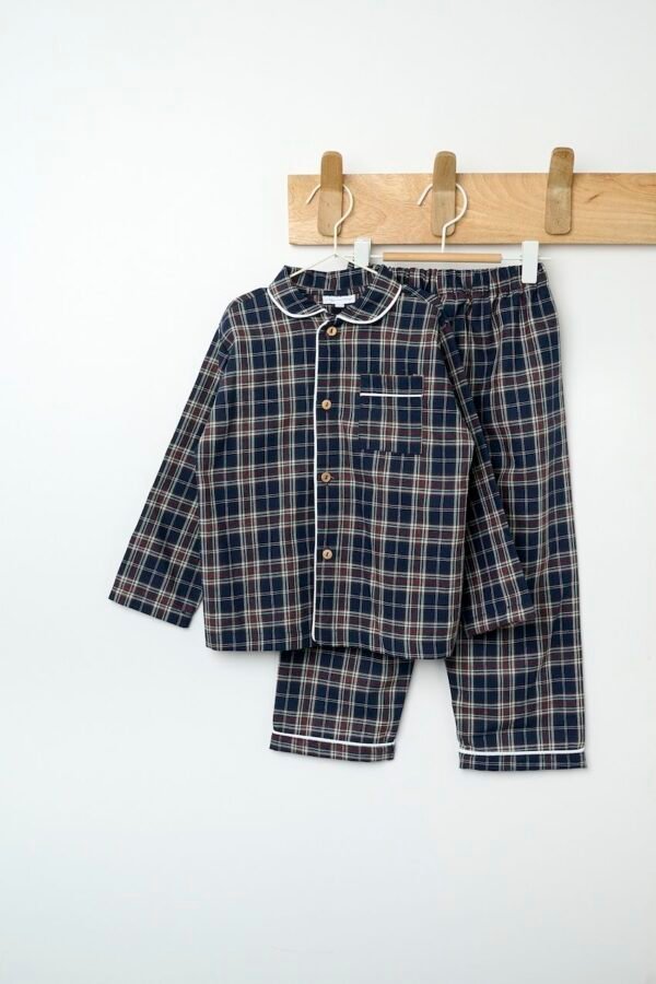 Pijama Cuadro Navy Manga Larga