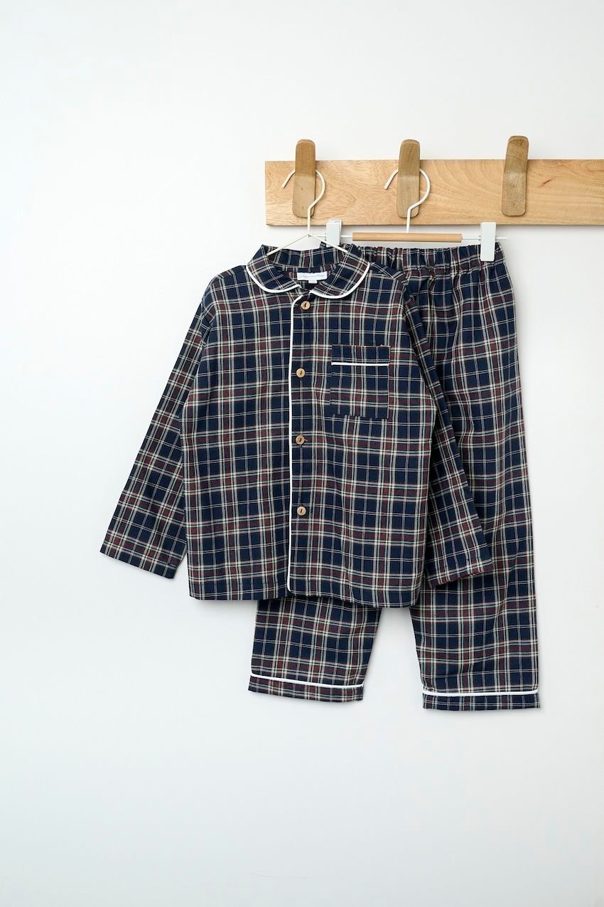 Pijama Cuadro Navy Manga Larga
