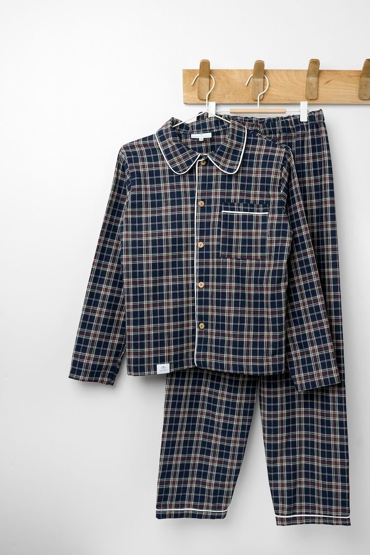 Pijama Adulto Cuadro Navy Manga Larga