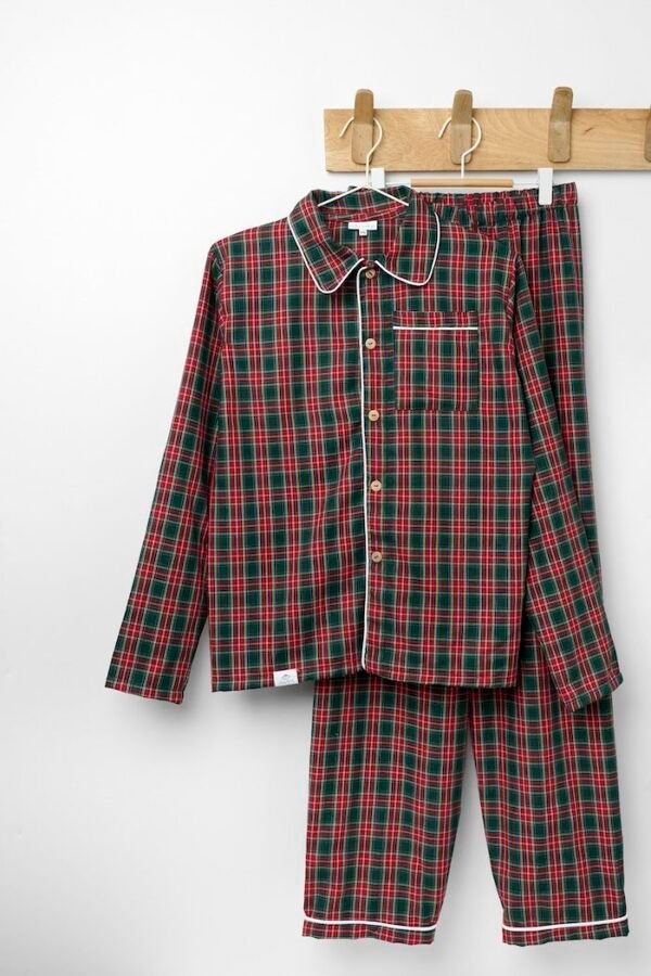 Pijama Adulto Cuadro Rojo Verde Manga Larga