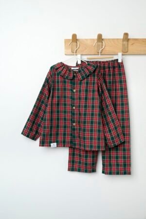 Pijama Cuadro Rojo Verde Cuello Volante Manga Larga